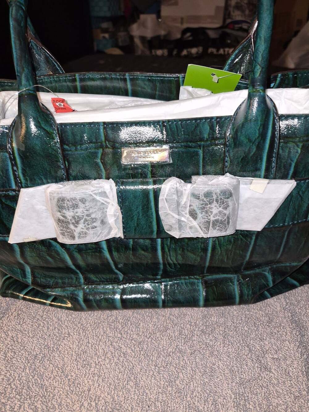 Kate Spade Knightsbridge Elena Dark Teal Croco Patent Leather Satchel Bag